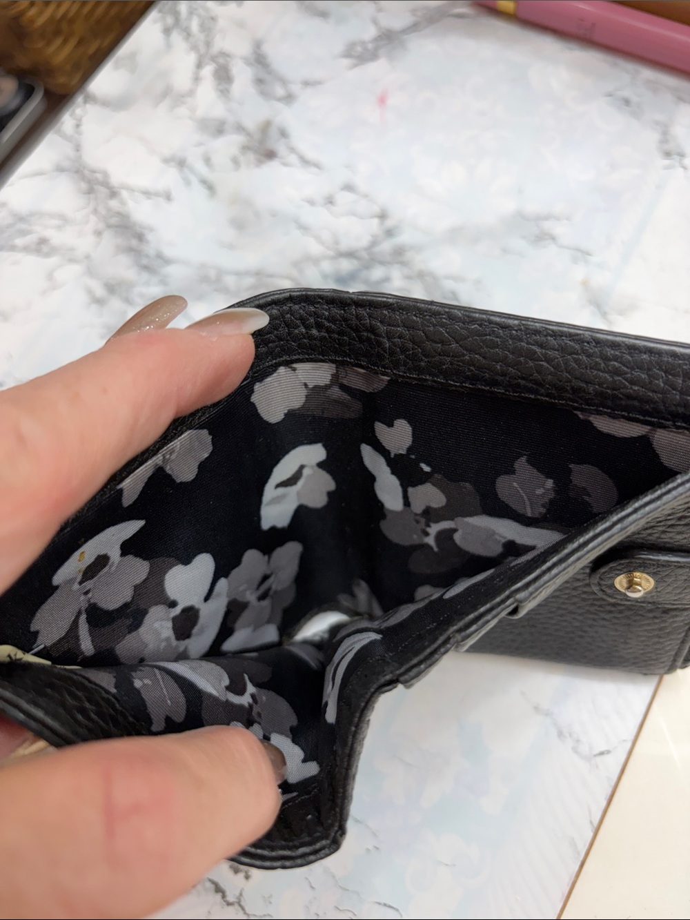 kate spade Black Pebbled Leather Compact Zip Wallet with Gold Logo - Picture 3 of 7